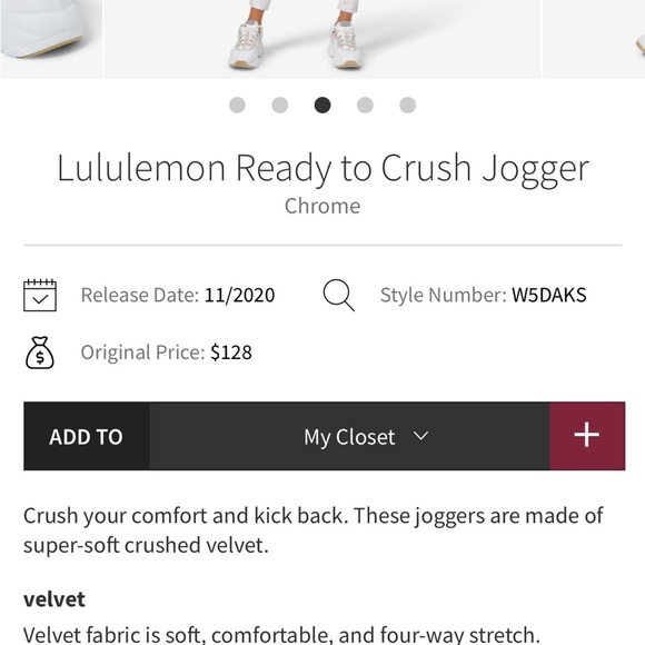 Lululemon Ready to Crush Velvet Joggers Size 2 - Picture 6 of 6